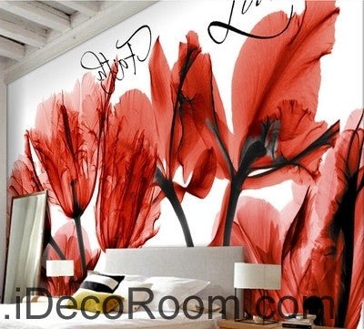 Image of Beautiful dream cool red bloom tulip orchid transparent flower wall art wall decor mural wallpaper wall  IDCWP-000120