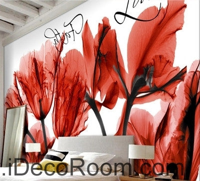 Image of Beautiful dream cool red bloom tulip orchid transparent flower wall art wall decor mural wallpaper wall IDCWP-000120