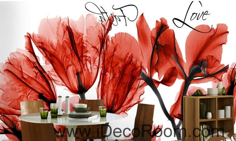 Image of Beautiful dream cool red bloom tulip orchid transparent flower wall art wall decor mural wallpaper wall IDCWP-000120
