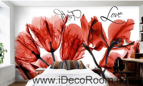 Image of Beautiful dream cool red bloom tulip orchid transparent flower wall art wall decor mural wallpaper wall IDCWP-000120