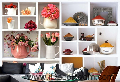 Image of A beautiful fresh white lattice painting splicing flower whole grains wall art wall decor mural wallpaper wall IDCWP-000121