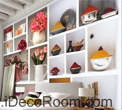 Image of A beautiful fresh white lattice painting splicing flower whole grains wall art wall decor mural wallpaper wall IDCWP-000121