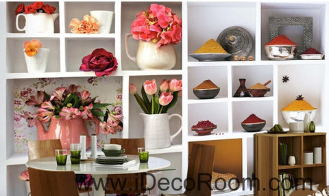 Image of A beautiful fresh white lattice painting splicing flower whole grains wall art wall decor mural wallpaper wall IDCWP-000121