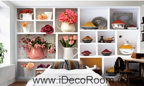 Image of A beautiful fresh white lattice painting splicing flower whole grains wall art wall decor mural wallpaper wall IDCWP-000121