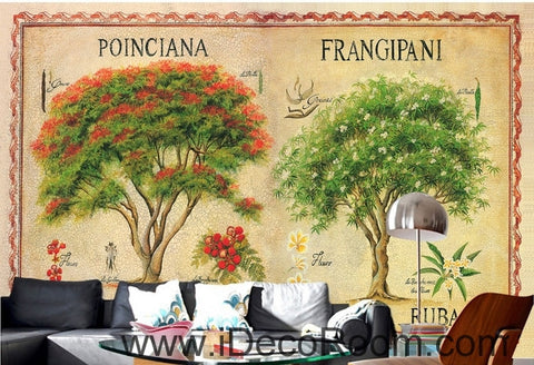 Image of Fantastic fresh red flower tree English tree branch oil painting effect wall art wall decor mural wallpaper wall IDCWP-000122