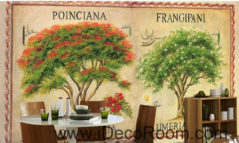 Image of Fantastic fresh red flower tree English tree branch oil painting effect wall art wall decor mural wallpaper wall IDCWP-000122