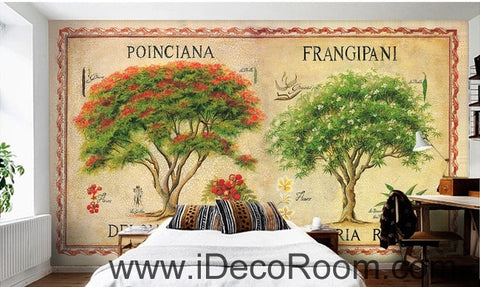 Image of Fantastic fresh red flower tree English tree branch oil painting effect wall art wall decor mural wallpaper wall IDCWP-000122