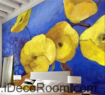 Image of A fresh and fresh dream blue sky in full bloom yellow poppy oil painting effect wall art wall decor mural wallpaper wall IDCWP-000124