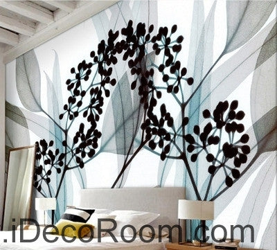 Image of A beautiful dream fresh black and white art Eucalyptus flowers transparent leaf wall art wall decor mural wallpaper wall IDCWP-000126