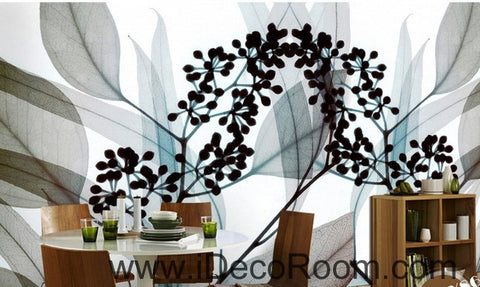 Image of A beautiful dream fresh black and white art Eucalyptus flowers transparent leaf wall art wall decor mural wallpaper wall IDCWP-000126