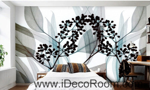 Image of A beautiful dream fresh black and white art Eucalyptus flowers transparent leaf wall art wall decor mural wallpaper wall IDCWP-000126