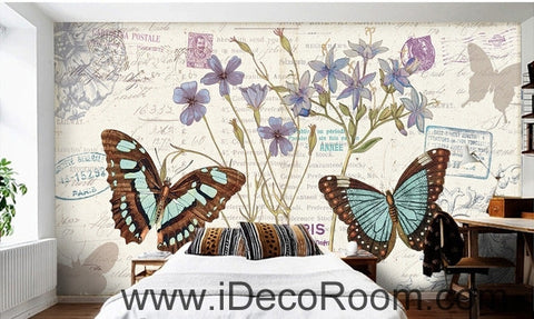 Image of Fresh and beautiful flowers Butterfly Hydrangea English oil painting effect wall art wall decor mural wallpaper wall IDCWP-000127