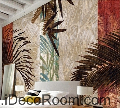Image of Retro pattern tropical plant palm tree leaf oil painting effect wall art wall decor mural wallpaper wall IDCWP-000131