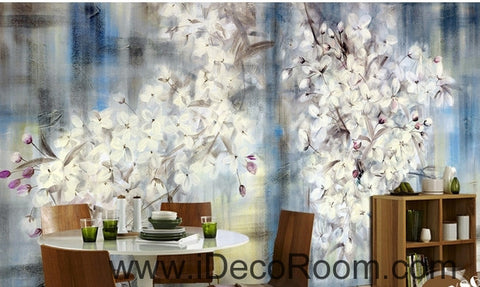 Image of Beautiful fresh blue sky in full bloom white lyrical flower hydrangea wall art wall decor mural wallpaper wall IDCWP-000133