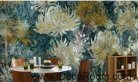 Image of Fantasy fresh blue background white abstract daisies overlapping oil painting effect wall art wall decor mural wallpaper wall IDCWP-000134