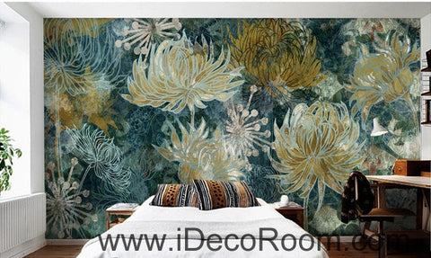 Image of Fantasy fresh blue background white abstract daisies overlapping oil painting effect wall art wall decor mural wallpaper wall IDCWP-000134