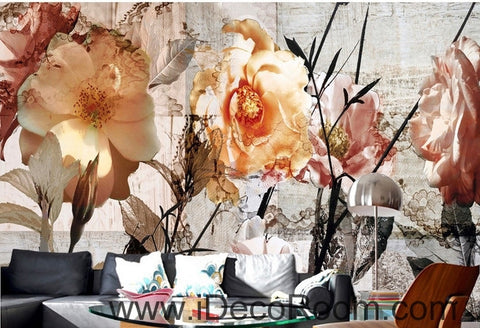 Image of A beautiful dream pink abstract flower camellia flower painting wall art wall decor mural wallpaper wall IDCWP-000135