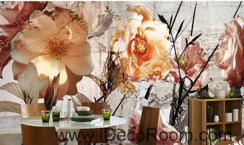 Image of A beautiful dream pink abstract flower camellia flower painting wall art wall decor mural wallpaper wall IDCWP-000135