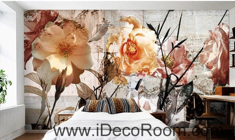 Image of A beautiful dream pink abstract flower camellia flower painting wall art wall decor mural wallpaper wall IDCWP-000135