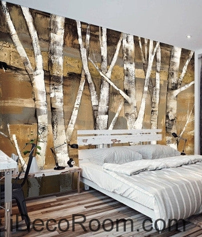 Image of Retro to do the old abstract forest forest birch forest oil painting effect wall art wall decor mural wallpaper wall IDCWP-000138