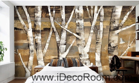 Image of Retro to do the old abstract forest forest birch forest oil painting effect wall art wall decor mural wallpaper wall IDCWP-000138