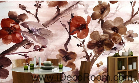 Image of European style retr brown blooming flower painting wall art wall decor mural wallpaper wall IDCWP-000140