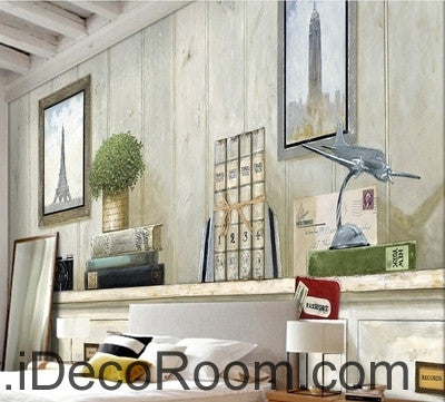 Image of Small fresh table potted Eiffel Tower Big Ben Gua painting wall art wall decor mural wallpaper wall IDCWP-000142