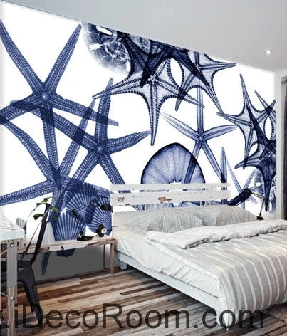 Image of Beautiful retro to do the old seabed transparent starfish conch seashell wall art wall decor mural wallpaper wall IDCWP-000145