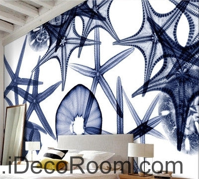 Image of Beautiful retro to do the old seabed transparent starfish conch seashell wall art wall decor mural wallpaper wall IDCWP-000145