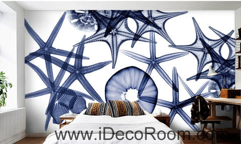 Image of Beautiful retro to do the old seabed transparent starfish conch seashell wall art wall decor mural wallpaper wall IDCWP-000145