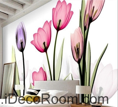 Image of A beautiful dream fresh and colorful in full bloom transparent tulips wall art wall decor mural wallpaper wall IDCWP-000148