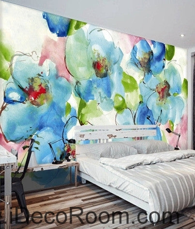 Image of Beautiful dream freshly blooming blue abstract floral poppy flower wall art wall decor mural wallpaper wall IDCWP-000151