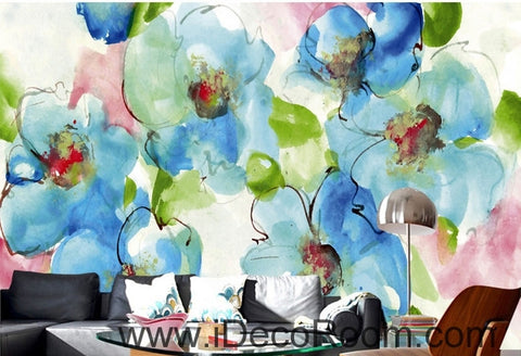 Image of Beautiful dream freshly blooming blue abstract floral poppy flower wall art wall decor mural wallpaper wall IDCWP-000151