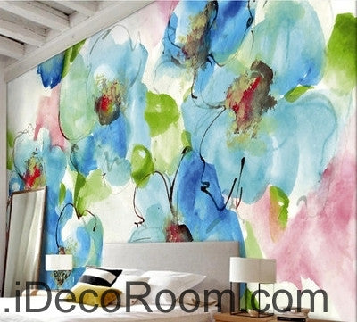 Image of Beautiful dream freshly blooming blue abstract floral poppy flower wall art wall decor mural wallpaper wall IDCWP-000151