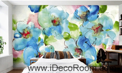 Image of Beautiful dream freshly blooming blue abstract floral poppy flower wall art wall decor mural wallpaper wall IDCWP-000151