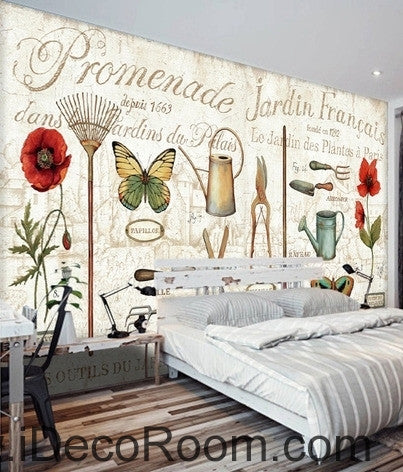 Image of Retro Patterns English Tableware Butterfly Flower oil painting effect wall art wall decor mural wallpaper wall IDCWP-000152