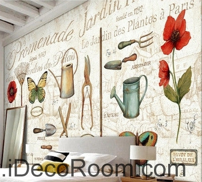 Image of Retro Patterns English Tableware Butterfly Flower oil painting effect wall art wall decor mural wallpaper wall IDCWP-000152