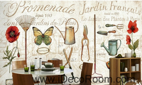 Image of Retro Patterns English Tableware Butterfly Flower oil painting effect wall art wall decor mural wallpaper wall IDCWP-000152