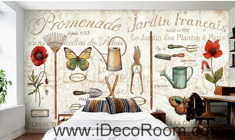 Image of Retro Patterns English Tableware Butterfly Flower oil painting effect wall art wall decor mural wallpaper wall IDCWP-000152