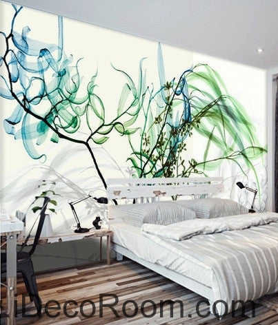 Image of Beautiful dream fresh blue green willow tree leaves branches transparent wall art wall decor mural wallpaper wall IDCWP-000156