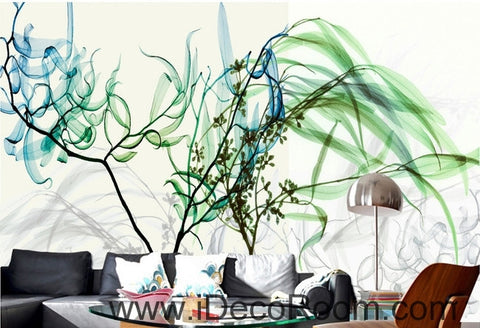 Image of Beautiful dream fresh blue green willow tree leaves branches transparent wall art wall decor mural wallpaper wall IDCWP-000156