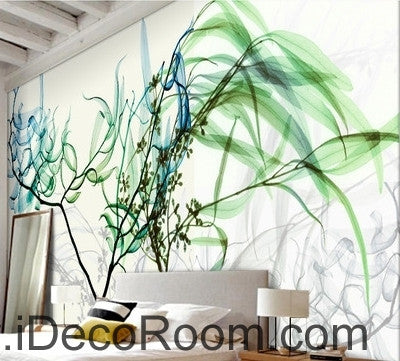 Image of Beautiful dream fresh blue green willow tree leaves branches transparent wall art wall decor mural wallpaper wall IDCWP-000156