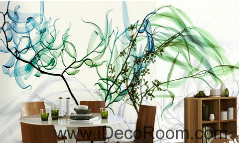 Image of Beautiful dream fresh blue green willow tree leaves branches transparent wall art wall decor mural wallpaper wall IDCWP-000156