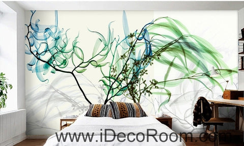 Image of Beautiful dream fresh blue green willow tree leaves branches transparent wall art wall decor mural wallpaper wall IDCWP-000156