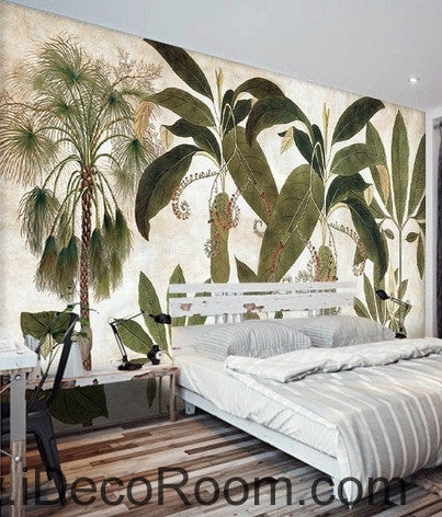 Image of European - style retro green plant tropical plant banana leaf oil painting effect wall art wall decor mural wallpaper wall IDCWP-000161