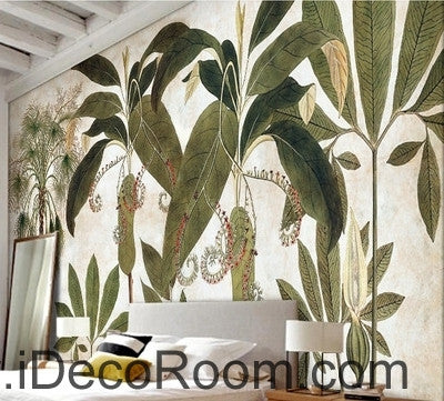 Image of European - style retro green plant tropical plant banana leaf oil painting effect wall art wall decor mural wallpaper wall IDCWP-000161