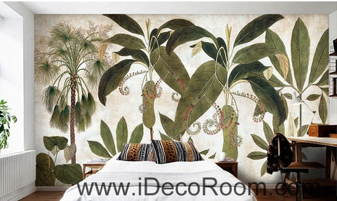 Image of European - style retro green plant tropical plant banana leaf oil painting effect wall art wall decor mural wallpaper wall IDCWP-000161