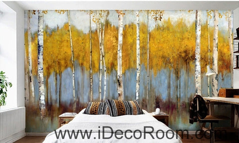 Image of Retro to do the old abstract forest forest birch forest oil painting effect wall art wall decor mural wallpaper wall IDCWP-000164