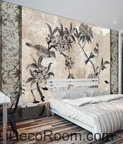 Image of European style retro floral flower bird painting wall art wall decor mural wallpaper wall IDCWP-000172
