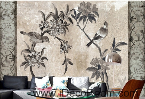 Image of European style retro floral flower bird painting wall art wall decor mural wallpaper wall  IDCWP-000172